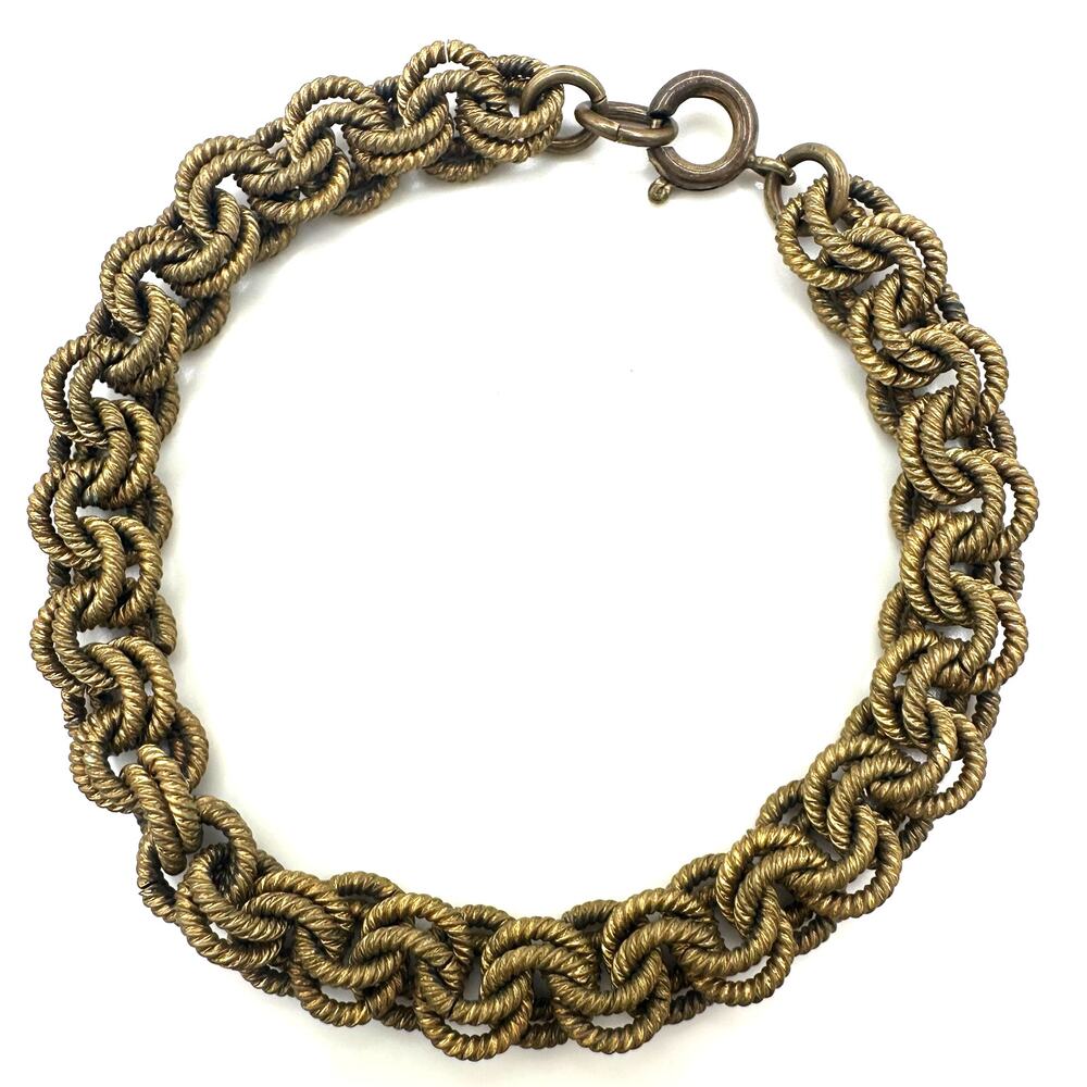 Antique vintage 1930s 1940s gold tone brass double rolo links chain bracelet 8"
